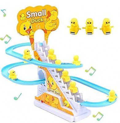 BELOXY Duck Slide Toy Set, Funny Automatic Stair-Climbing Ducklings Cartoon Race Track Set Little Lovely Duck Slide Toy Escalator Toy with Lights and Music (Duck Slide 01)