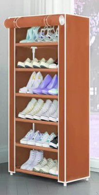 BEMITH Multipurpose Portable Folding Shoes Rack 6 Tiers Multi-Purpose Shoe Storage Organizer Cabinet Tower with Iron and Nonwoven Fabric with Zippered Dustproof Cover (Orange)