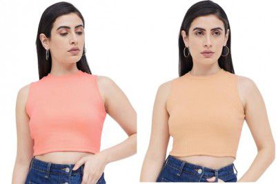 Ben Martin Women's Cotton Stretchable Round Neck Sleeveless Slim Fit Tank Top Combo Pack of 2