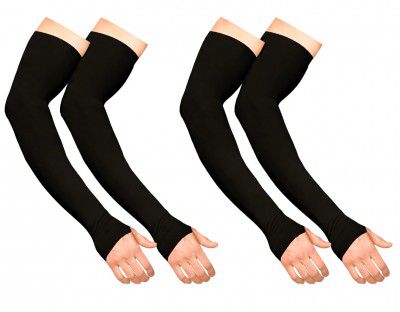 BENAVJI Arm Sleeves for Men & Women UV Protection Hand Sleeve | Nylon - Black- 2 Pair