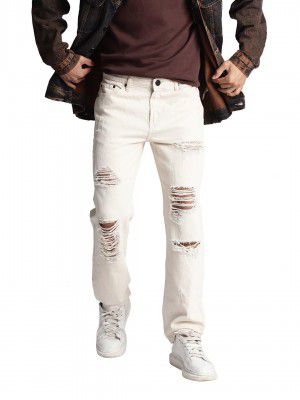 BENE KLEED Men's Light Distressed Relaxed Fit Jeans, Medium Wash