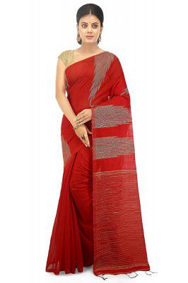 Bengal Handloom Traditional Handloom Temple border Green Colour Saree