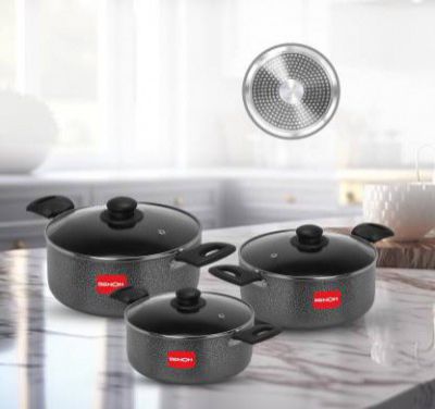 Benon Granite Coated Casserole Set of 2.5L+3.5L+4.5L Induction Bottom Non-Stick Coated Cookware Set (Aluminium, 3 - Piece)