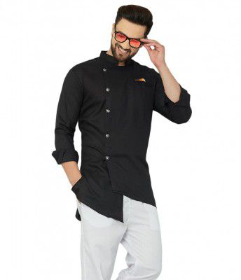 BENSTITCH Mens Ethnic Cotton Asymmetric Stylish Plain Stylish Kurta for Casual
