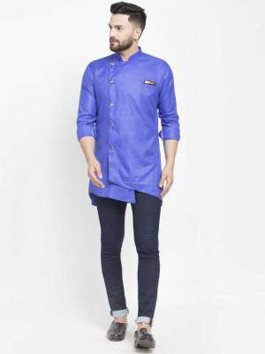 BENSTOKE Men Solid Cotton Blend Trail Cut Kurta (Dark Blue)