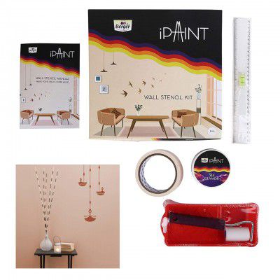 Berger iPaint DIY Wall Diya Stencil Painting Kit (2 Foam Roller, Painting Tray, 200 ml Silk Glamor Paint Burnt Chilli, Stencil Set, Masking Tape, Leveller Scale, DOU Booklet)- Multicolor