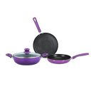 BERGNER Aluminium Albarino Non-Stick Cookware Set 4Pc-Kadhai With Glass Lid 2.6 L, Dosa Tawa 28Cm, Purple...