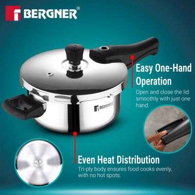 Bergner Argent Elements Triply Stainless Steel 3.5 L Outer Lid Pressure Pan