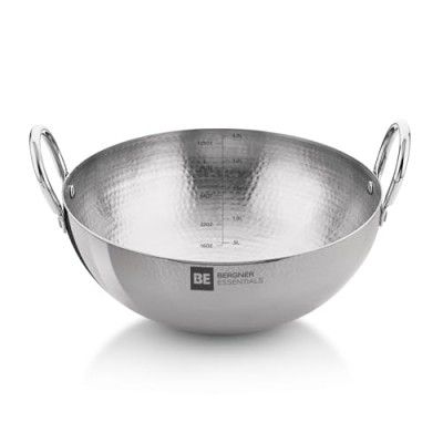 BERGNER BE Essentials 28 cm Hammered Kadai, 4.2 Liters Kadhai Without Lid, Thickness 2.2 mm