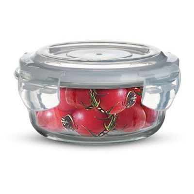 BERGNER Borosilicate Glass Side Lock Round Storage Container for Kitchen (400 ml)