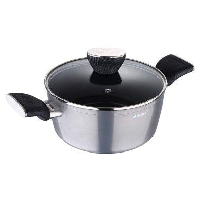 Bergner Carbon TT Forged Aluminium Non-Stick Casserole with Glass Lid, 24 cm, 4.6 Liters, Induction Base, Metallic Grey
