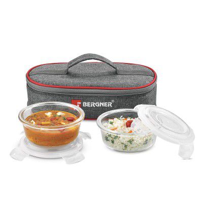 BERGNER Fresh Lunch 2 Pcs Lunch Box Set - Microwave Safe 2 Glass Containers (400ml Each)