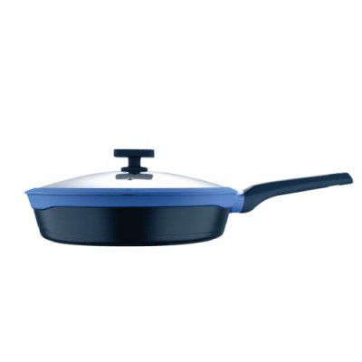 Bergner Gastro Non-Stick Frypan with Glass Lid 32cm, Induction Base & Ergonomic Soft Touch Handles, Blue