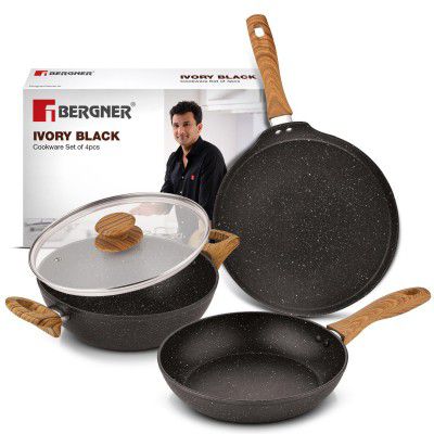 Bergner Ivory Black Granite Non-Stick 4 Pcs Cookware Set
