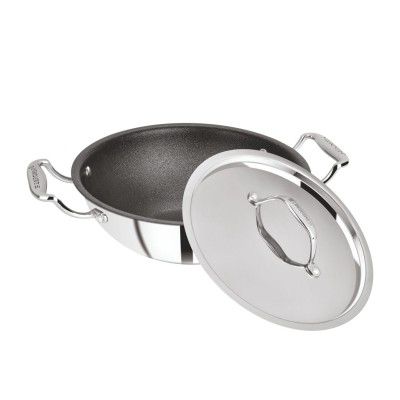 BERGNER Hitech-Peek Triply Stainless Steel Kadai/Indian Wok with Steel Lid, 26 cm, Non Stick Performance Coating, Induction Bottom, Gas Ready, Metal Spatula Friendly