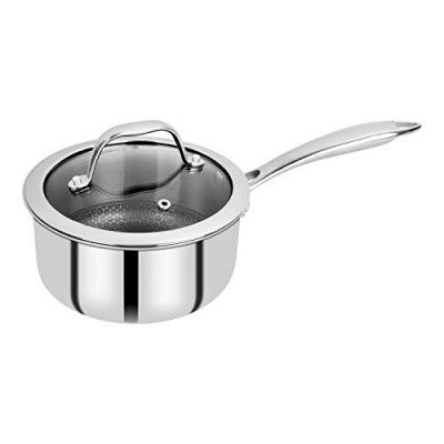 Bergner Hitech Triply Non-Stick 16cm Saucepan, 1.6 L Saucepan with Non-Stick Mesh Pattern Inside, Rivetless Handle, Metal Spatula Friendly, Even Heat Distribution, Induction Bottom and Gas Stove Ready