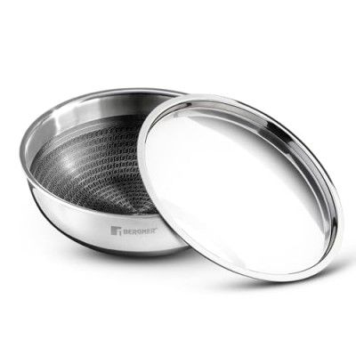 Bergner Hitech Triply Non-Stick 22 cm Tasla, 2.25 L Tasra with Non-Stick Mesh Pattern Inside, Rivetless Handle, Metal Spatula Friendly, Even Heat Distribution, Induction Bottom and Gas Stove Ready