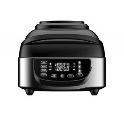 BERGNER Masterpro Indoor Electric Smokeless Grill,7 liter,1800 Watt,Digital Led Display And Multi Touch Panel,5 In 1 Function Grill,Bake,Roast,Dehydrate,Air Fry With Cyclonic Air Technology,Silver