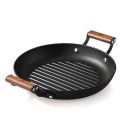 BERGNER Odin 28 cm Cast Iron Grill Plate, Round Grilled Plate with Wooden Coated Handle...
