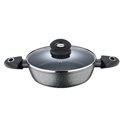 Bergner Orion NonStick 24 cm Shallow Kadai, Glass Lid, 2.3 L Capacity, 100% Recyclable