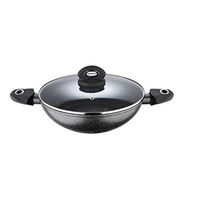 Bergner Orion NonStick 28 cm Kadai, Glass Lid, 3.3 L Capacity