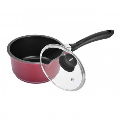 Bergner Scarlett Cast Aluminium Non-Stick Saucepan with Glass Lid, 16 cm, 1.35 litres, Induction Base, Maroon