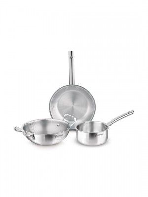 BERGNER Silver-Toned Induction Base Tri-Ply Stainless Steel Cookware Set 