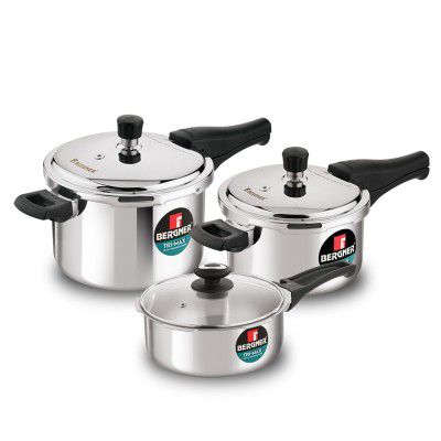 Bergner Trimax Triply Stainless Steel Outer Lid Pressure Cooker Multi Combo 