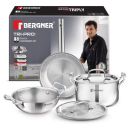 Bergner TriPro 5 Pcs Triply Stainless Steel Cookware Set - 24cm (3L) Kadai with Lid, 20cm (3.4L) Casserole/Biryani Pot ...