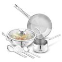 Bergner TriPro 7 Pcs Triply Stainless Steel Induction Bottom Cookware Set, 22cm (2L) Kadai, 22cm (1L) Frypan with Dome Shaped Common Glass Lid, 12cm (0.9L) Coffee Warmer, Ladle, Serving Spoon, Turner...