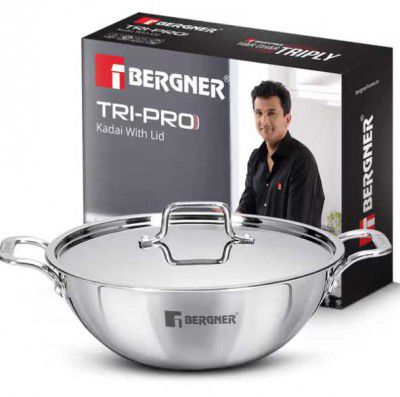 Swiggy Instamart Loot : Bergner TriPro Tri-Ply Stainless Steel Kadai with Lid (24cm, 3.1 L, Induction Bottom)