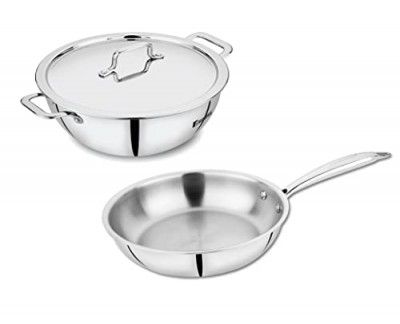 Bergner Tripro Triply 3 Pc Cookware Set, 22 cm Deep Kadai, 20 cm Fry Pan, 1X Stainless Steel Lid, 5-Year Warranty