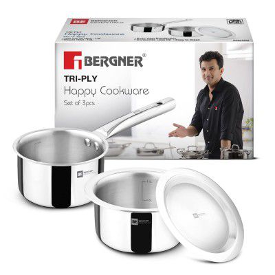 Bergner Tripro Triply 3 Pcs Stainless Steel Cookware Happy Set
