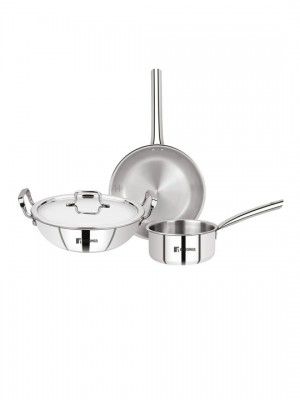 BERGNER Tripro TriPly 4 Pcs Set - 24 cm/3 L Kadai, 22 cm/1.7 L Frypan, 16 cm/1.5 L Teapan