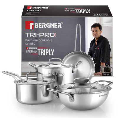 [Extra Rs.1093 OFF] Bergner TriPro TriPly 7Pc Cookware Set with 5-Year Warranty