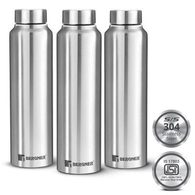 Bergner Walking Stainless Steel 3 Pcs (1000ml Each) Water Bottles with Screw Cap - Silver