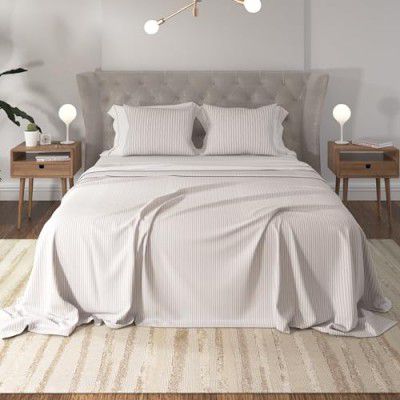Berlinen Organic Cotton Bedsheet for King Size Bed (King 108" x 108", Grey-Striped)