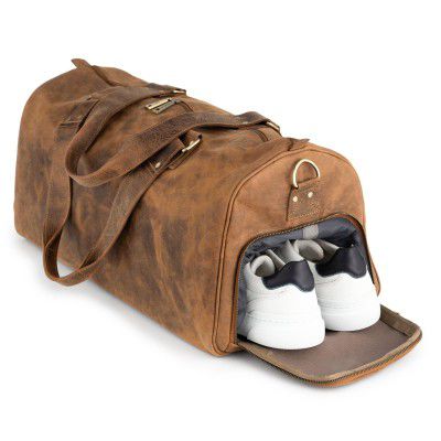 Berliner Bags Vintage Leather Duffle Bag Oslo, Weekender with Shoe Compartment, Travel or Gym Bag for Men and Women - Hunter Brown