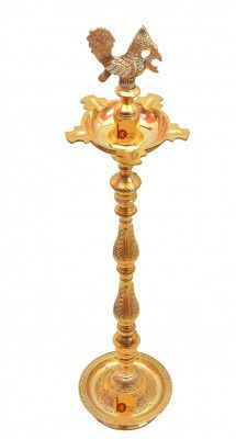 Besnik Arts Brass Diya Tamil Traditional Handmade Peacock Kuthuvilakku (Golden) Height : 36 INCH