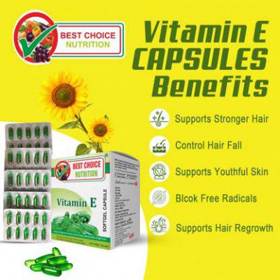 BEST CHOICE NUTRITION Vitamin E capsule for Face Pimple Glowing Skin & hair care (10 x 5 No)