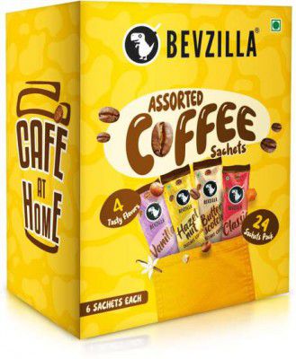Bevzilla 24 Sachets Pack (4 Tasty Flavors) (6 Sachets Each) Assorted Instant Coffee (24 x 2 g, Assorted Flavoured)