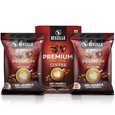 Bevzilla 2X50g Classic Strong Coffee Powder| Ideal for Espresso, Latte & Cappuccino | Perfect for Hot & Cold Coffee