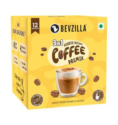 Bevzilla 3 in 1 Coffee Premix | Zero Added Sugar | Instant Coffee Premix (Pack of 12)