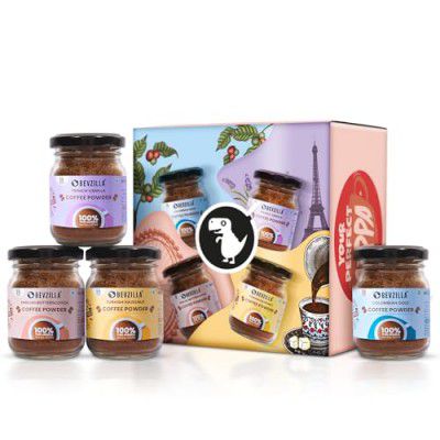 Bevzilla 50 Grams X 4 Flavoured Instant Coffee Powder Pack of Colombian Gold, Hazelnut, French Vanilla & English Butterscotch | 50 Gms Each | Enjoy Hot & Cold