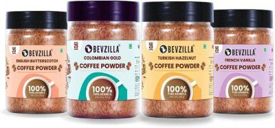 Bevzilla 50 Grams X 4 Flavoured Strong Coffee Powder Instant Coffee (4 x 50 g, Assorted Flavoured)