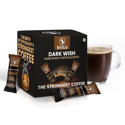 Bevzilla Dark Wish Dark Roast Strong Coffee Powder - 48 Sachets Box | Makes 48 Cups