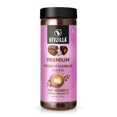 Bevzilla Instant (French Vanilla) Coffee Powder | Make 100 Cups ( 200 Gram ), Espresso, Latte & Cappucino | Hot & Cold Coffee | Unbreakable Jar
