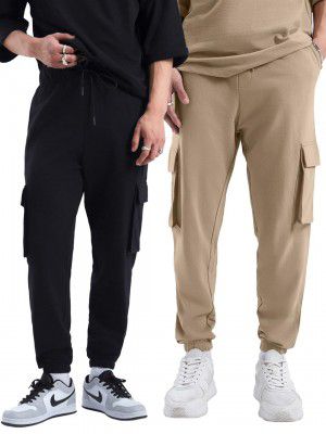 Bewakoof Air 1.0 Men's Solid Oversized Fit Terry Cargo Joggers(Pack of 2)
