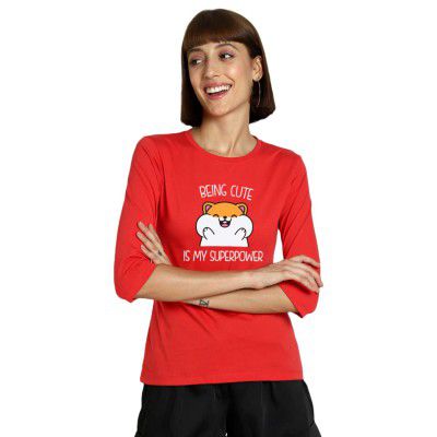 Bewakoof Cuteness Superpower 3/4 Sleeve Slim Fit T-Shirt Black