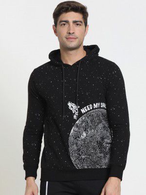 Bewakoof Men Black Printed Hooded Sweatshirt